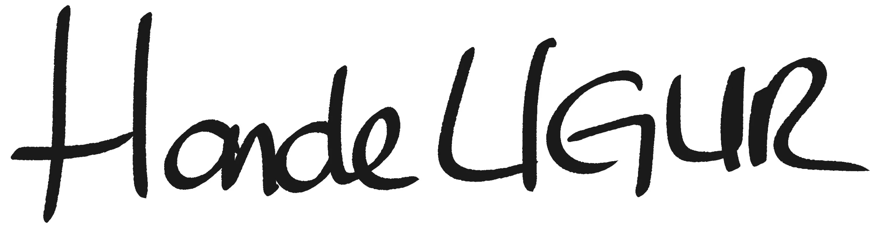 Black handwritten text saying 'Handle Ugar' on a white background